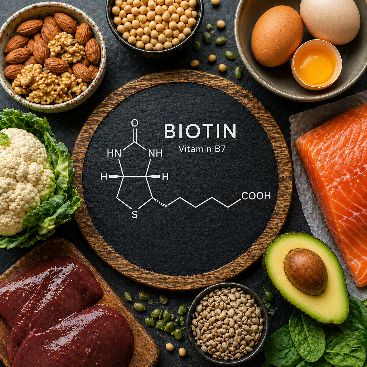 Biotin vitamin B7 tablets for keratin production and hair strength